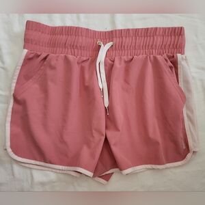 Reebok Women's Pink Shorts Size LARGE Athletic Running Side Stripe White Trim L